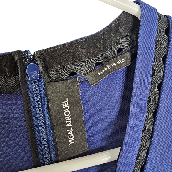 Yigal Azrouel Sleeveless Cutout Bodycon Blue Black Midi Dress Size 8 - Picture 10 of 12